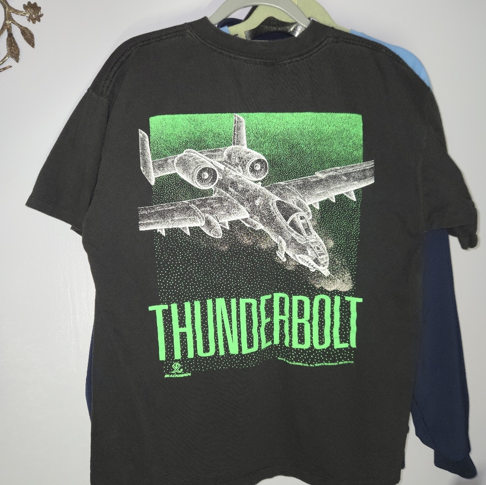 Vintage 1993 A-10 Warthog Thunderbolt Tee Single Stitch Oneita Power-T USA XL Bl